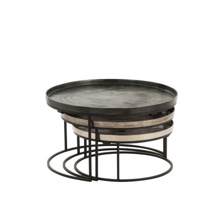 Set de 3 tables gigognes en aluminium noir H. 28/36/44 cm