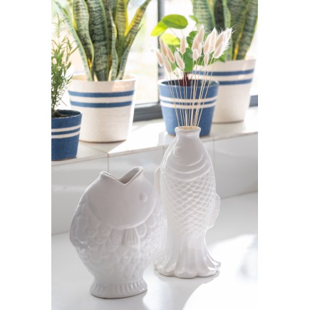 Vase soliflore poisson en céramique blanc 17.8x10.5x22.8 cm