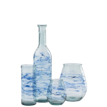 Vase bouteille en verre bleu 18x18x75 cm