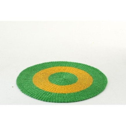 Tapis rayé en raphia vert et jaune chaud 120 x 120 x 1 cm