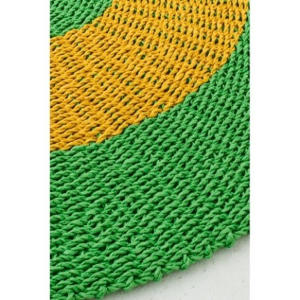 Tapis rayé en raphia vert et jaune chaud 120 x 120 x 1 cm