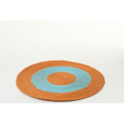 Tapis rayé en raphia orange et bleu clair 120x120x1 cm