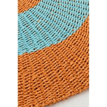 Tapis rayé en raphia orange et bleu clair 120x120x1 cm