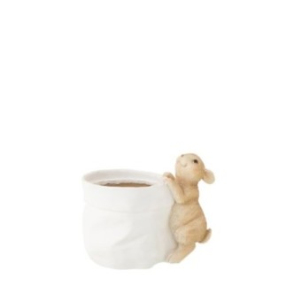 Cache-pot en poudre de chaux vert lime et blanc 23,5x15,5x18,5 cm