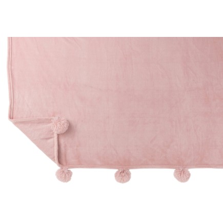 Plaid avec pompons en polyester rose 170x130cm