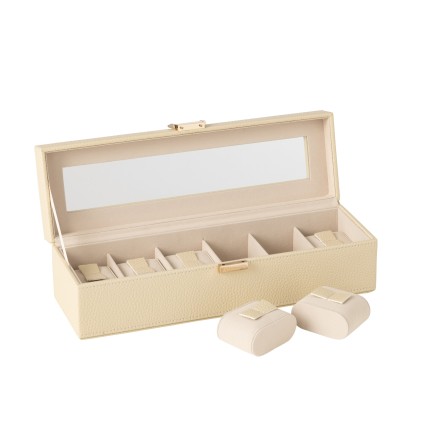 Boîte en simili cuir beige 34x10,5x10 cm