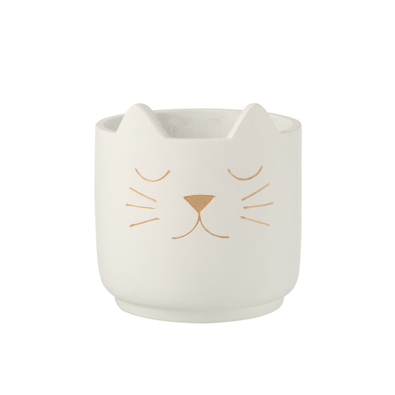 Macetero de cemento blanco con cabeza de gato dorado de 19 cm de altura Macetero de cemento blanco con cabeza de gato dorado de 19 cm de altura