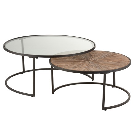 Set de 2 mesas auxiliares anidadas de madera de 91 cm y 74.5 cm.