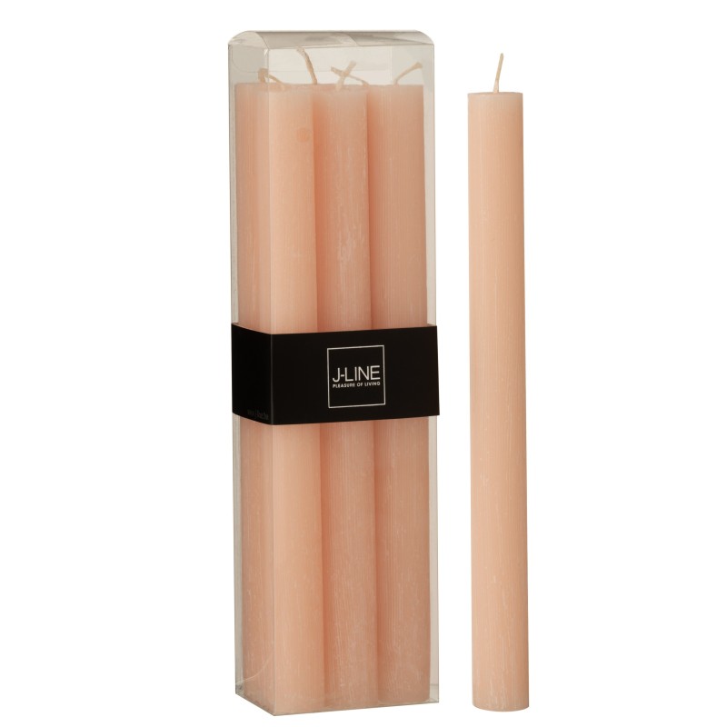 Lote de 6 velas de candelabro rosa salmón de 24 cm. 13 horas. Lote de 6 velas de candelabro rosa salmón de 24 cm. 13 horas.