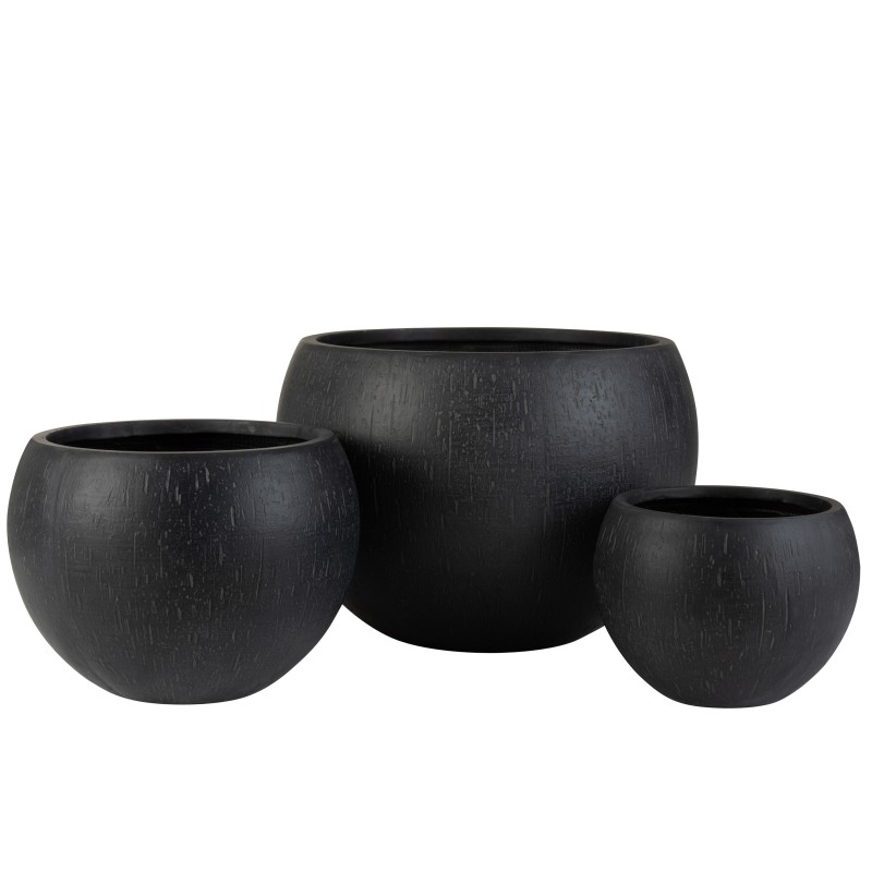 Set de 3 Cache-pots rond en argile noir D55cm-41cm-31cm Set de 3 Cache-pots rond en argile noir D55cm-41cm-31cm