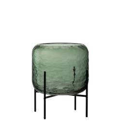 Vaso irregolare a piedi metallo in vetro verde 20x20x25 cm