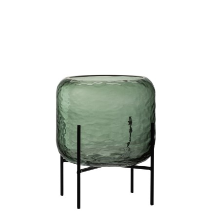 Vaso irregolare a piedi metallo in vetro verde 20x20x25 cm