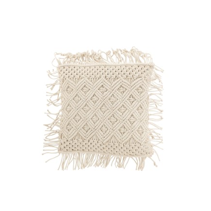 Coussin carré avec frange en coton blanc cassé 44x44cm - Coussin d'extérieur
