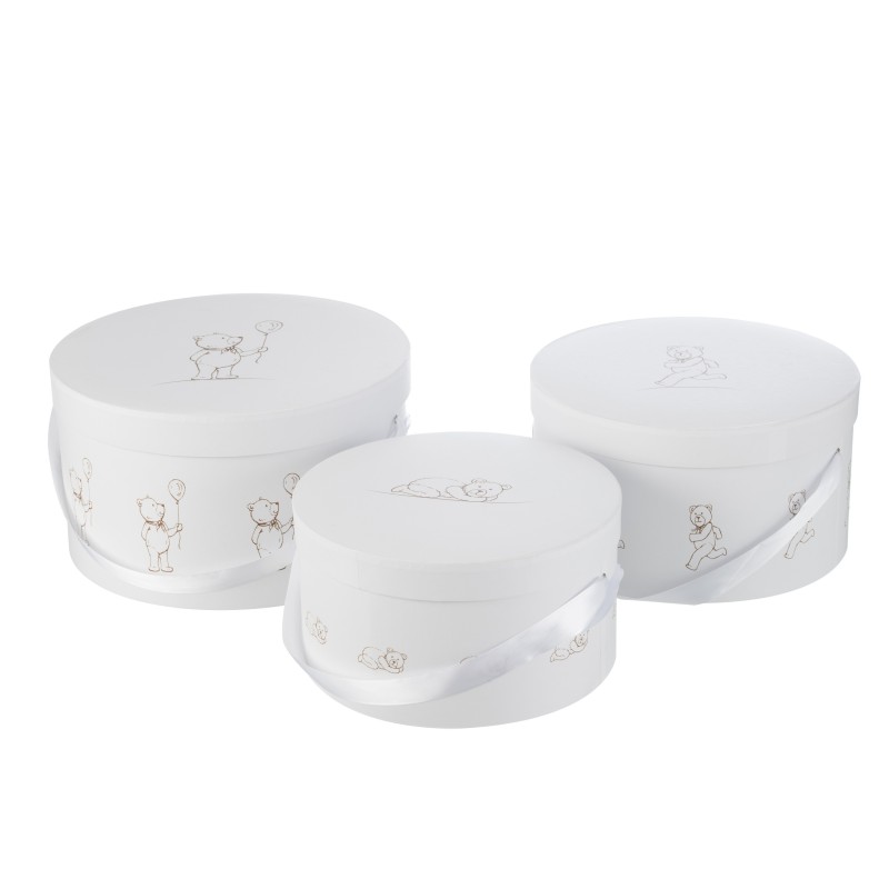 Set de 3 boites ourson en carton blanc 31.5x31.5x18 cm Set de 3 boites ourson en carton blanc 31.5x31.5x18 cm