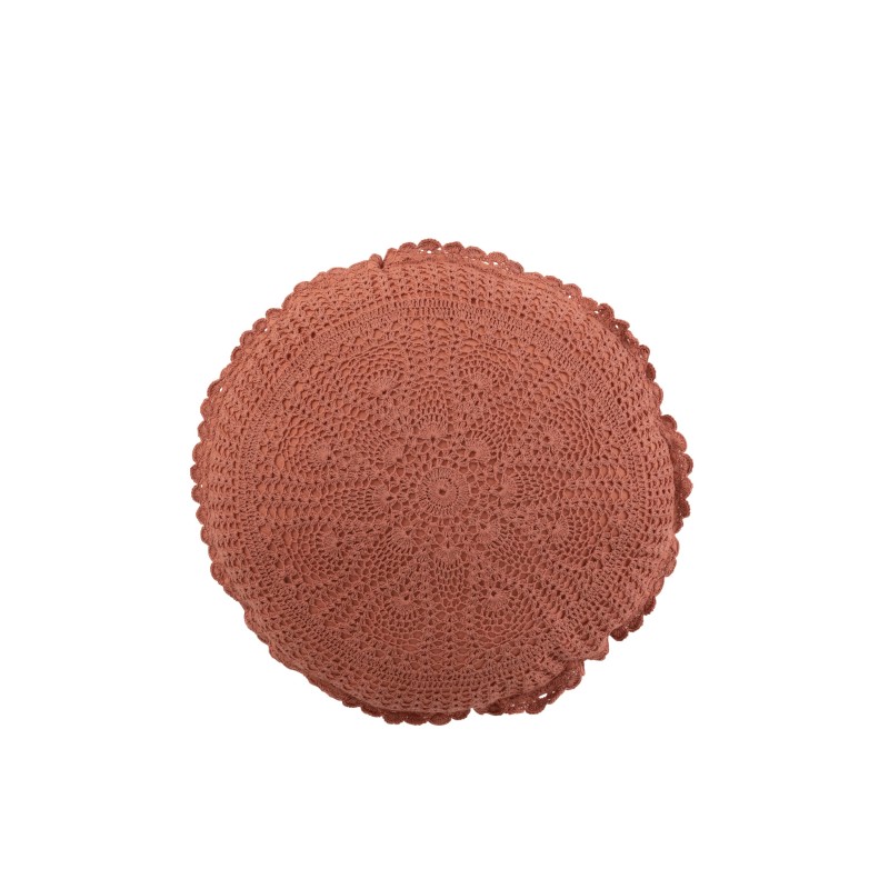 Coussin rond avec dentelle en coton marron 38x38cm Coussin rond avec dentelle en coton marron 38x38cm
