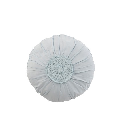 Coussin rond avec dentelle en coton bleu 40x40cm