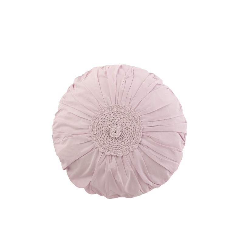 Coussin rond avec dentelle en coton mauve 39x39cm Coussin rond avec dentelle en coton mauve 39x39cm