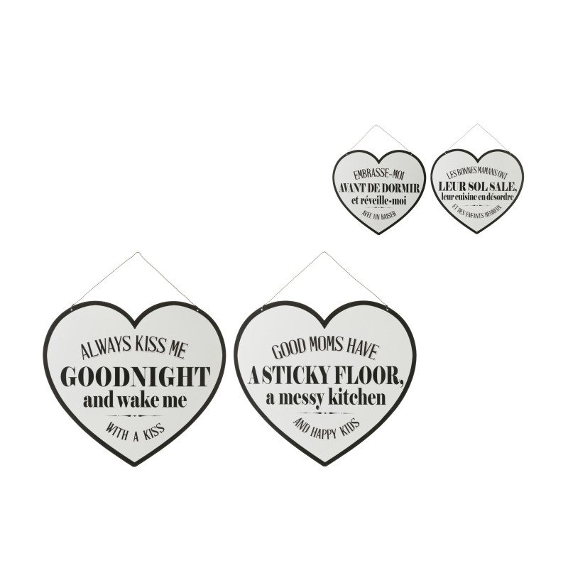 Conjunto de 2 carteles de corazón de metal blanco de 40x0.2x52 cm Conjunto de 2 carteles de corazón de metal blanco de 40x0.2x52 cm
