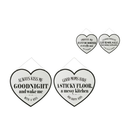 Conjunto de 2 carteles de corazón de metal blanco de 40x0.2x52 cm