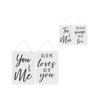Lote de 2 carteles con texto en inglés y francés en metal blanco de 20x29cm