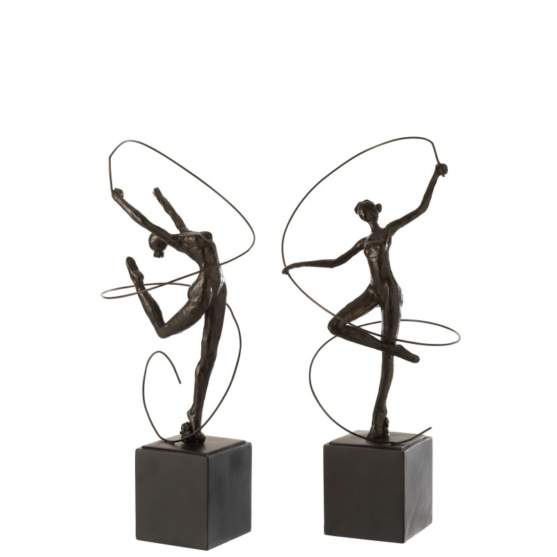Conjunto de 2 gimnastas en pedestal de resina marrón de 20x18x46 cm Conjunto de 2 gimnastas en pedestal de resina marrón de 20x18x46 cm