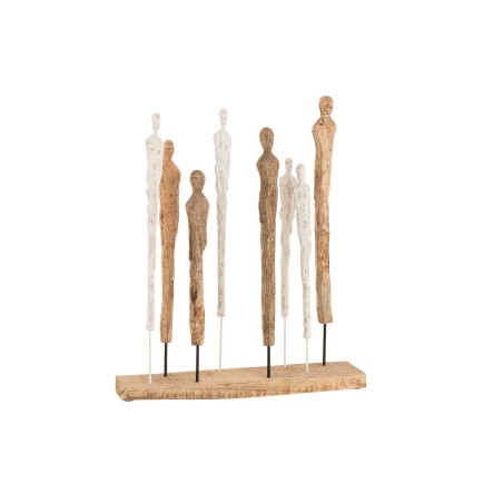 Figuritas de 8 personajes en base de madera beige de 51x10x57.5 cm.