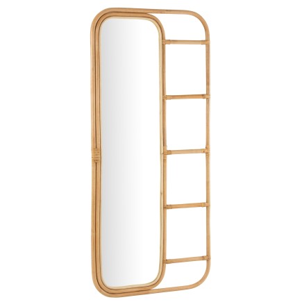 Miroir rectangulaire avec échelle en bois naturel 180x80x3 cm