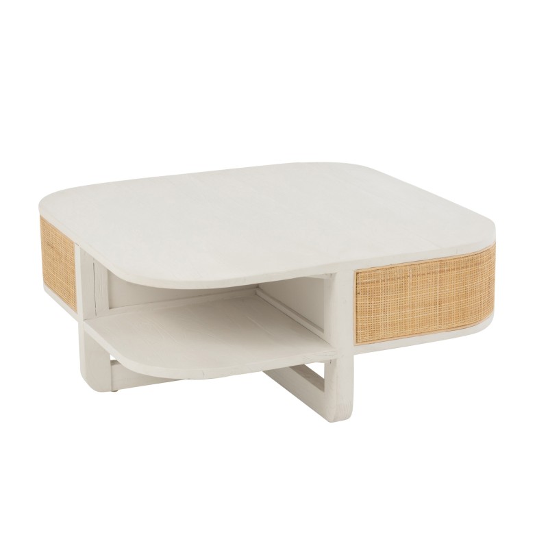 Mesa de centro con almacenamiento de la gama Milo en madera blanca de 85x85x36 cm. Mesa de centro con almacenamiento de la gama Milo en madera blanca de 85x85x36 cm.