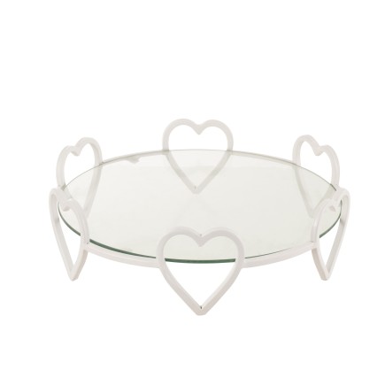 Piatto su piedistallo a forma di cuore in metallo bianco 36x36x10 cm