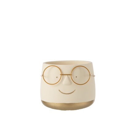Cache-pot avec lunette en ciment beige 14x14x13 cm