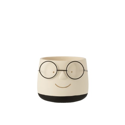 Macetero LUNETTES CIMENT BLANC/NOIR/OR MEDIUM