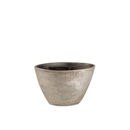 Cachepot en céramique haut, irregulier et rugueux de couleur argent