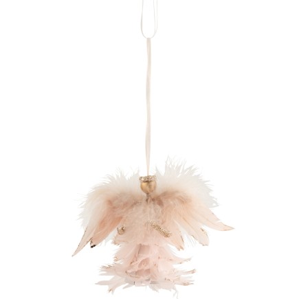 Ángel colgante en plumas rosa 17x8x12 cm