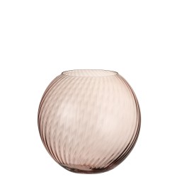 Vaso rotondo scanalato in vetro rosa 25x25x25 cm