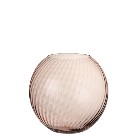 Vaso rotondo scanalato in vetro rosa 25x25x25 cm