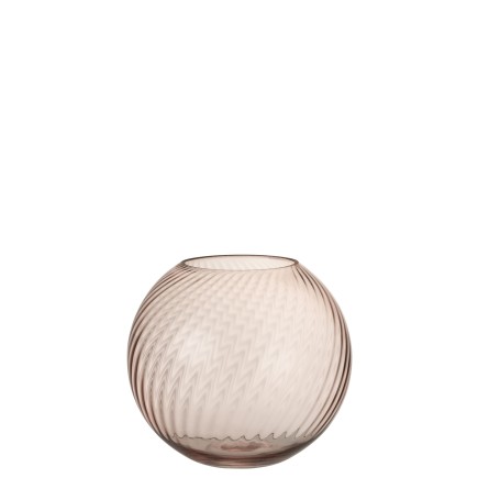 Vase rond cannelé en verre rose 20x20x18 cm