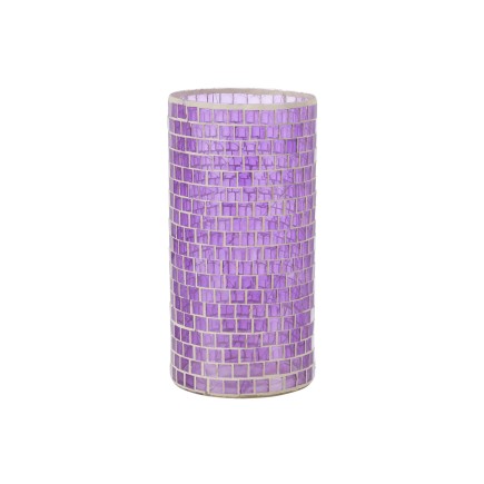 Jarrón cilíndrico de mosaicos de vidrio morado de 15x15x29 cm