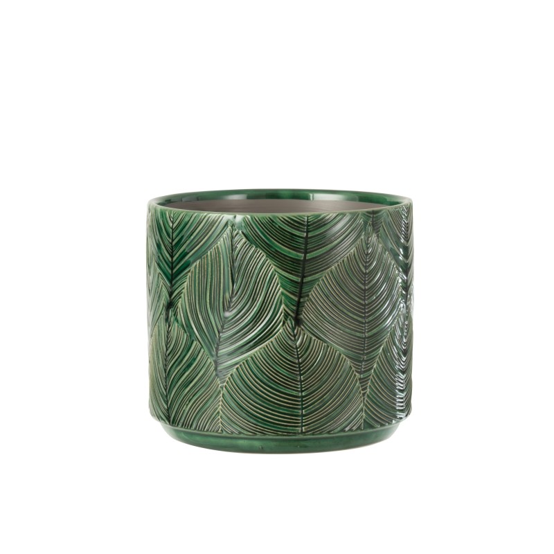 Cache-pot en céramique verte avec motifs tropical Cache-pot en céramique verte avec motifs tropical