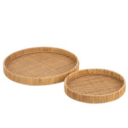 Set di 2 vassoi rotondi in legno naturale 40x40x6 cm