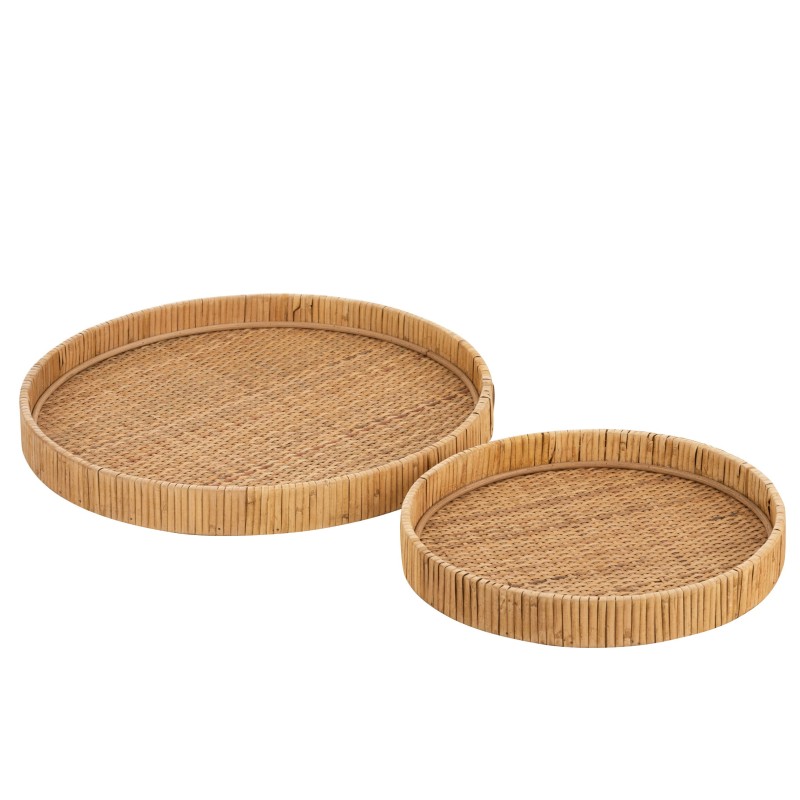 Set di 2 vassoi rotondi in legno naturale 40x40x6 cm