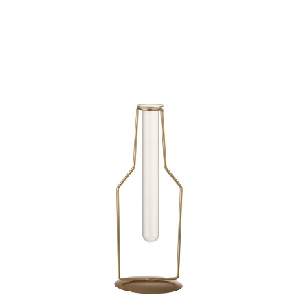 Soliflor dorado en forma de botella con 1 tubo de vidrio de 26 cm de altura