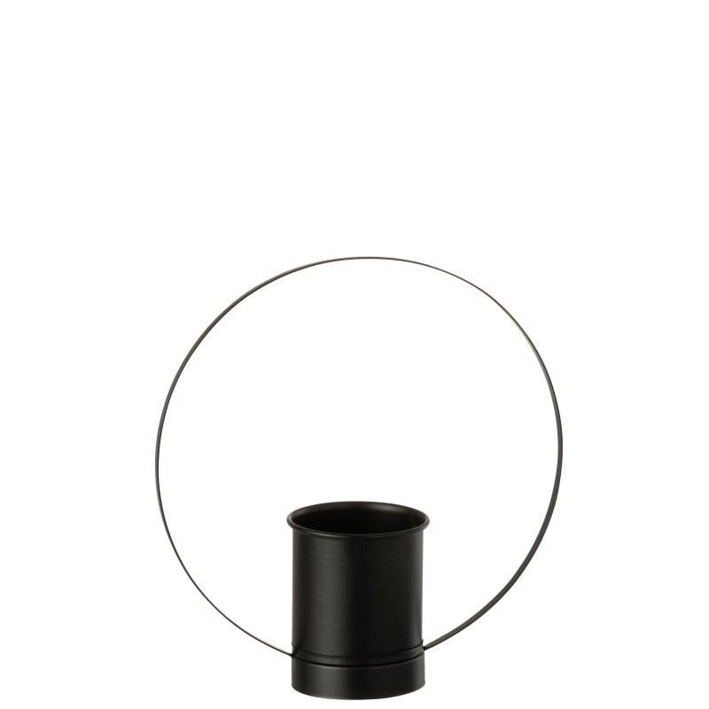 Cache-pot noir dans un cercle en métal Cache-pot noir dans un cercle en métal