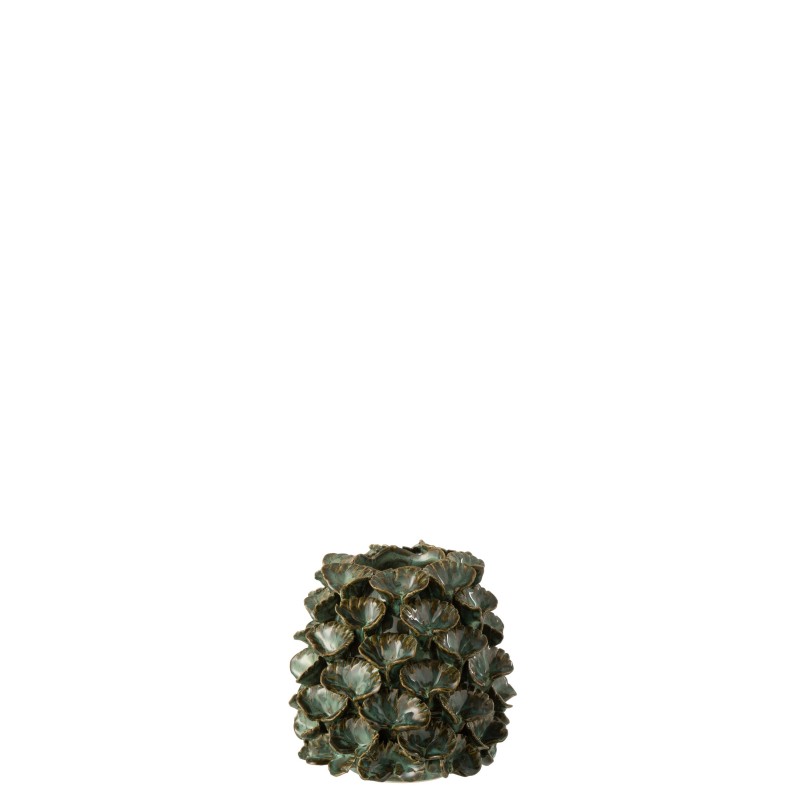 Cache-pot en céramique verte avec motif feuilles Cache-pot en céramique verte avec motif feuilles