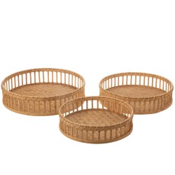 Set di 3 piatti rotondi in legno naturale 46x46x11 cm