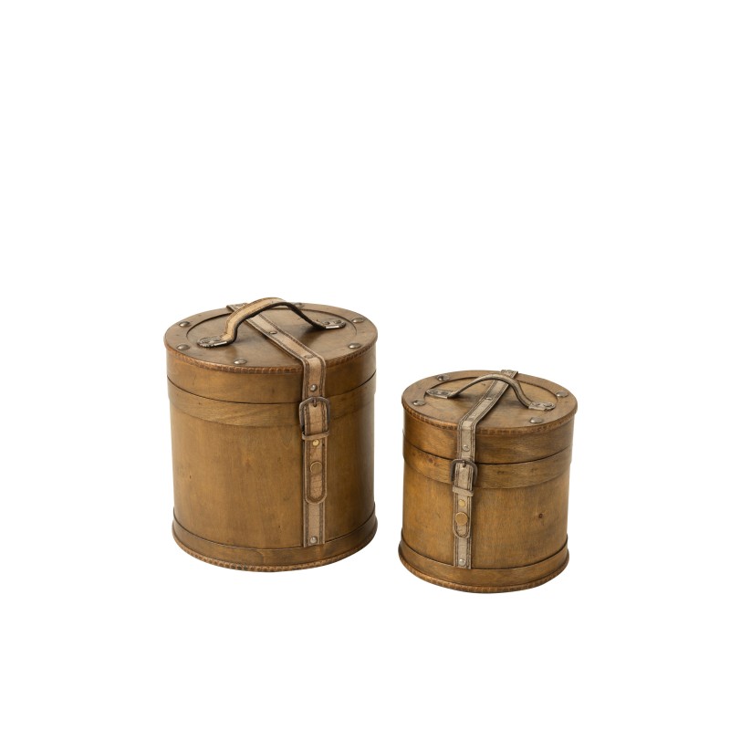 Set de 2 coffres rond en bois beige L27xl25xH26 Set de 2 coffres rond en bois beige L27xl25xH26