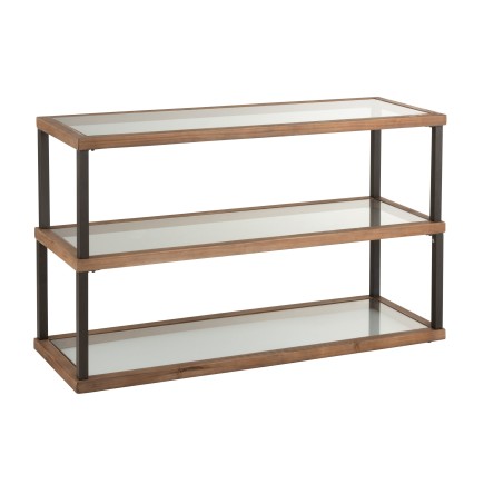 Consola de 3 niveles de vidrio y madera marrón 132*46*79cm