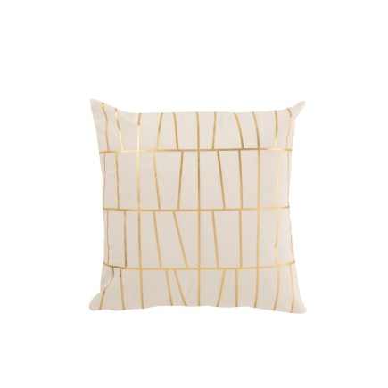 Coussin carré avec lignes en polyester blanc et or 45x45cm