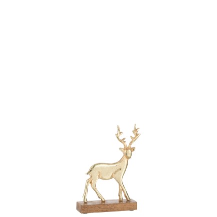 Renne de Noël en aluminium or sur socle en bois